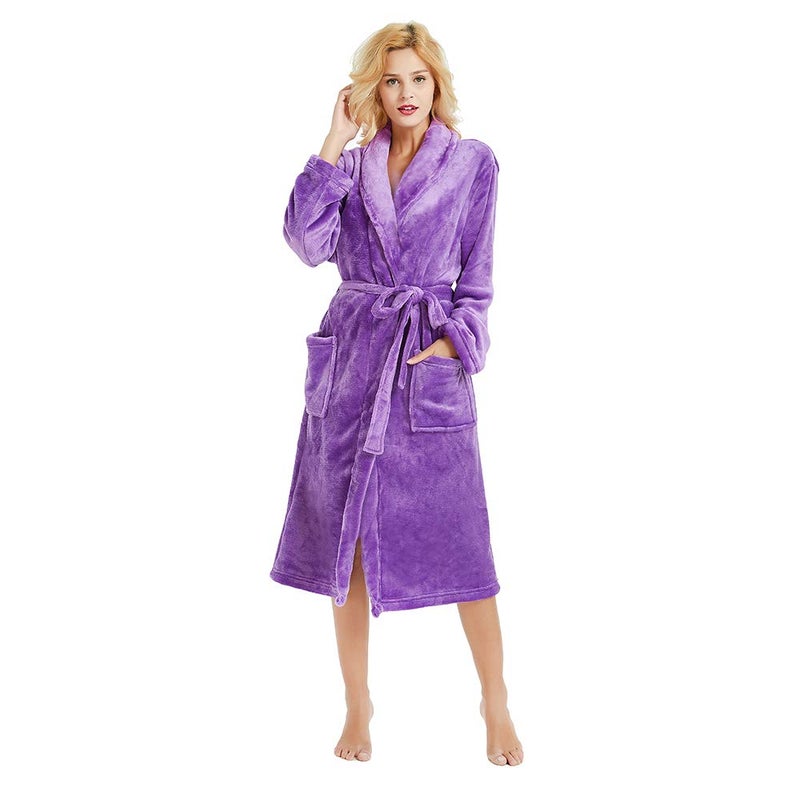 HEARTNICE Womens Fleece Robes, Soft Plush Long Bathrobe, Thick Kimono Robes for Womens, Warm House Coat (Violet, L/XL) - Image 5